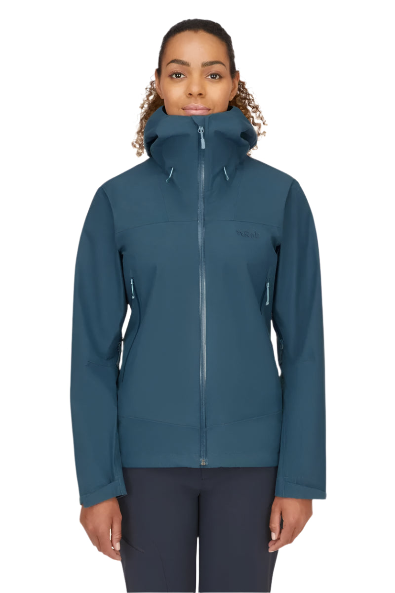 Rab Women's Namche GORE-TEX Jacket in Orion Blue - worn, front
