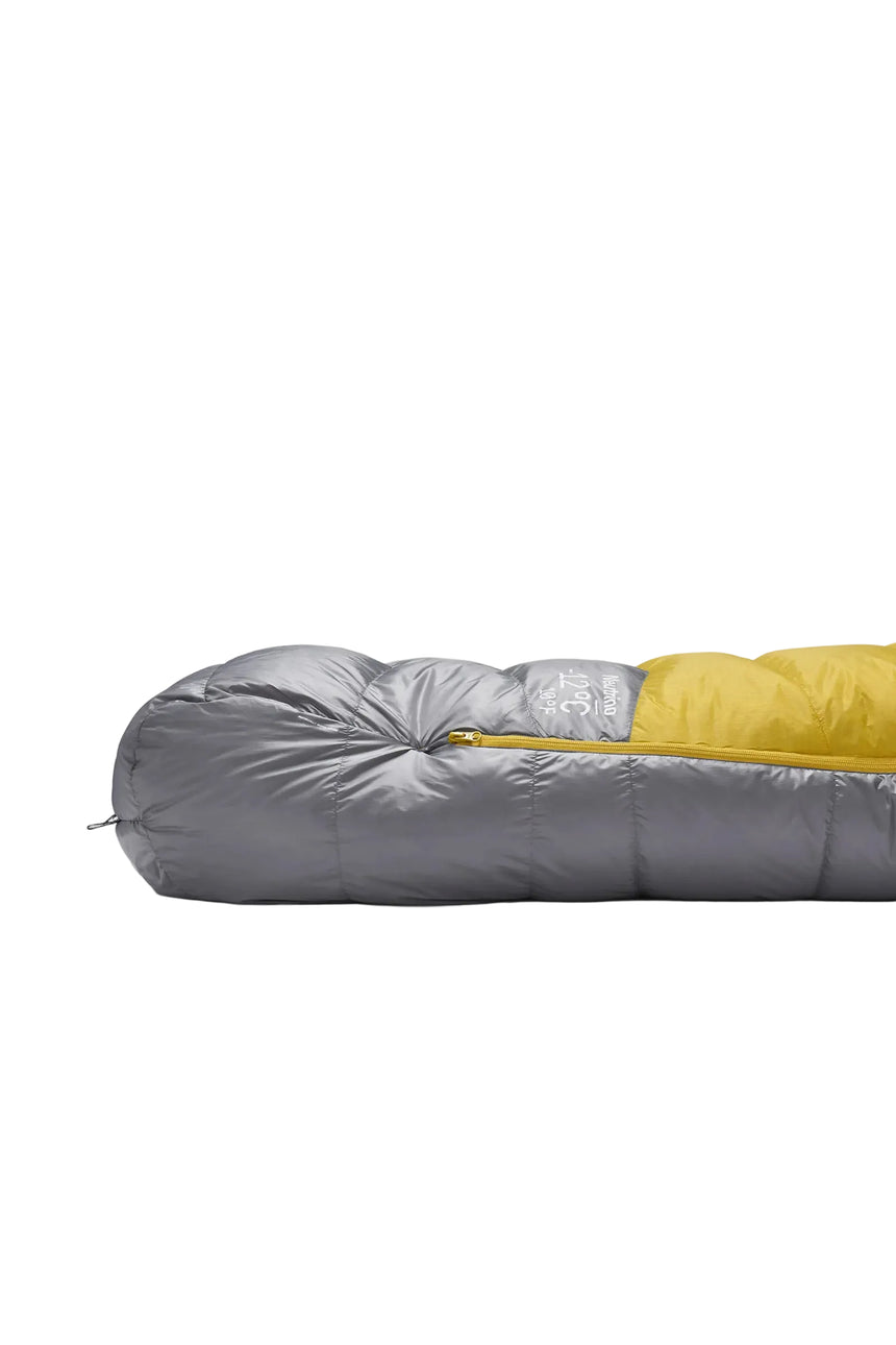 Rab Women's Neutrino Down Sleeping Bag (-6°C/20F) in Zinc/Dark Pollen - Base Detail