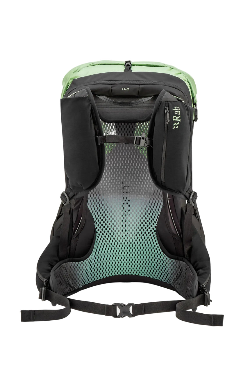 Rab Women's Syclon XP ND 28L Waterproof Pack in Black/Dark Fig Green - Side Standalone