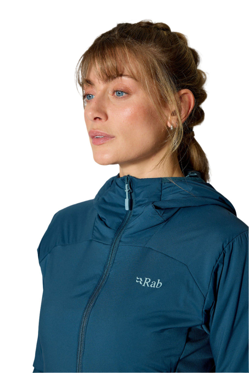 Rab Women's Xenair Alpine Flex Insulated Jacket in Tempest Blue - side panel detail