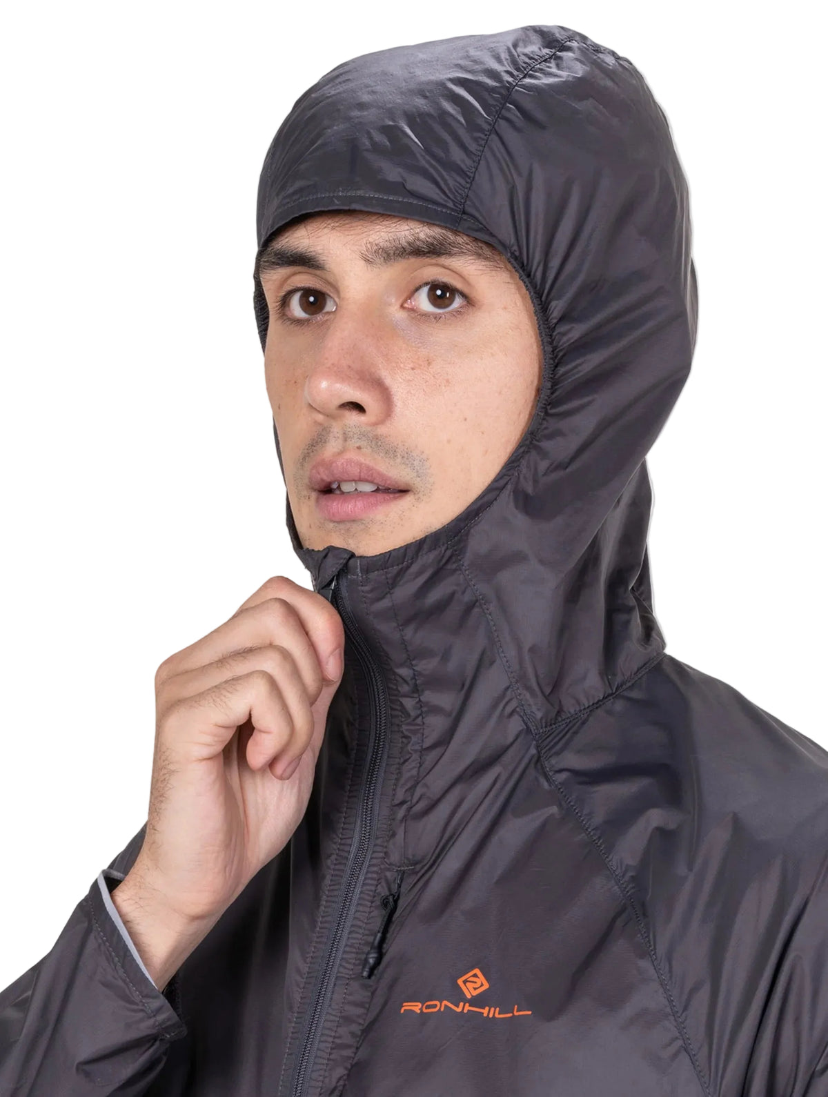 Ronhill Men's Tech All-Terrain Jacket in Oxide/Ronhill Red - hood detail