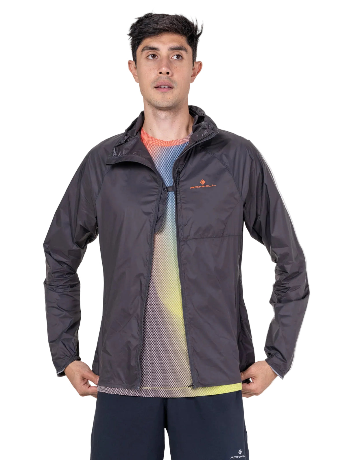 Ronhill Men's Tech All-Terrain Jacket in Oxide/Ronhill Red - worn open