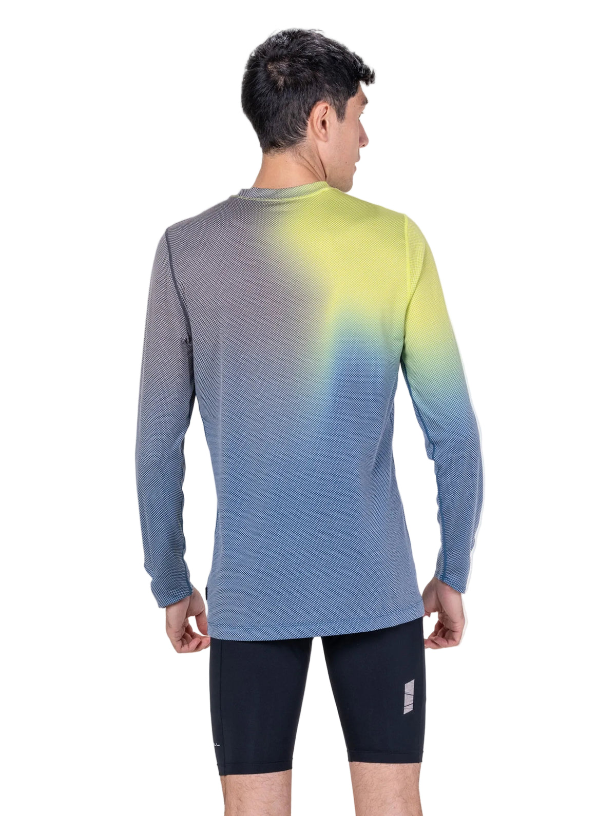Ronhill Men's Tech Golden Hour L/S Tee in Glacier Merge - worn, back
