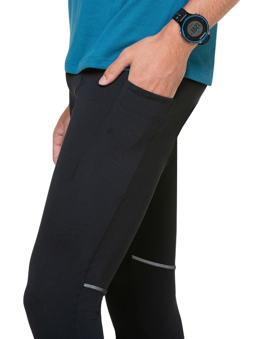 Ronhill Men's Tech Paragon Tight in All Black - thigh tuck pocket detail