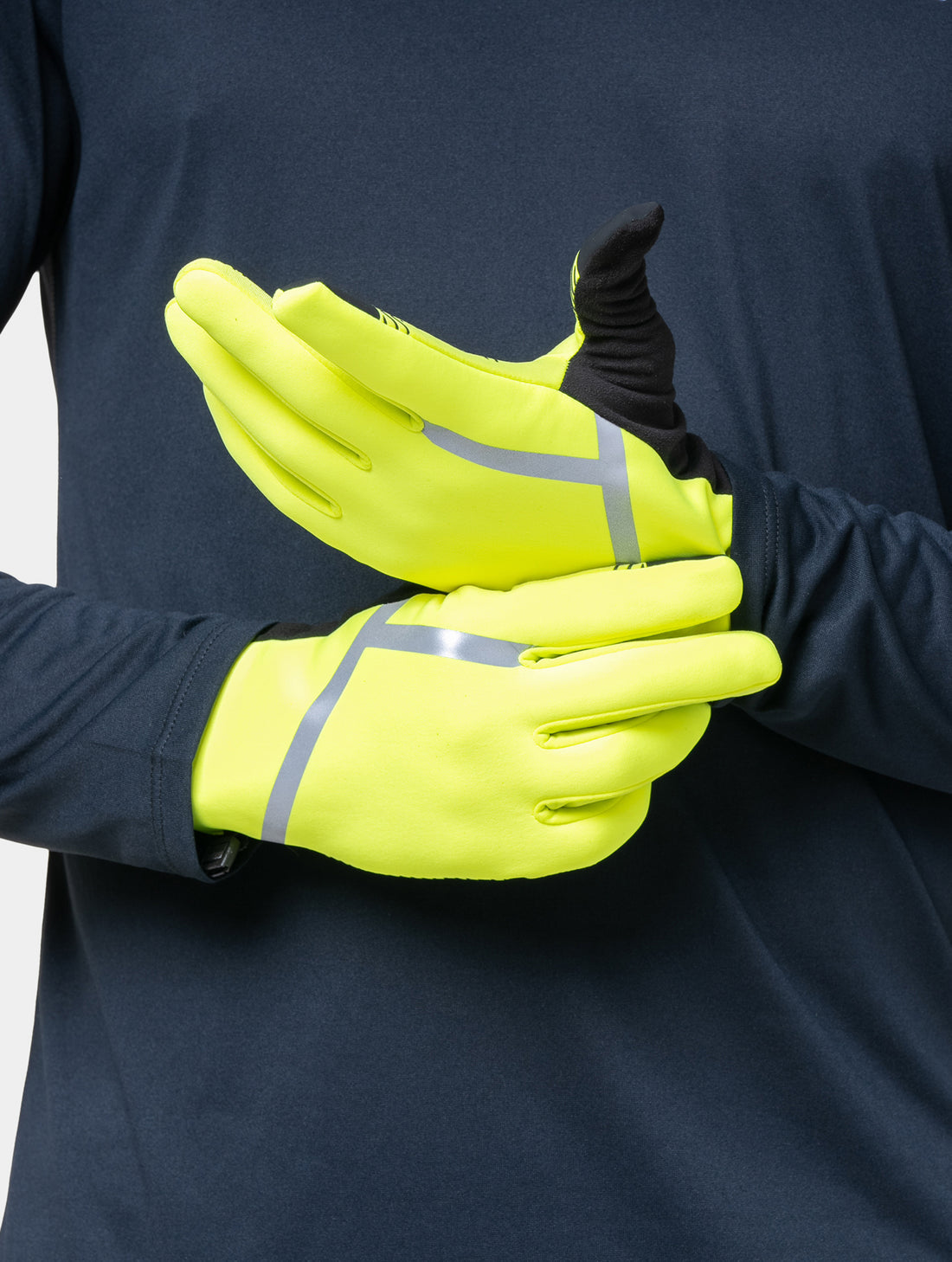 Ronhill Wind-Block Glove in Fluo Yellow - worn, front
