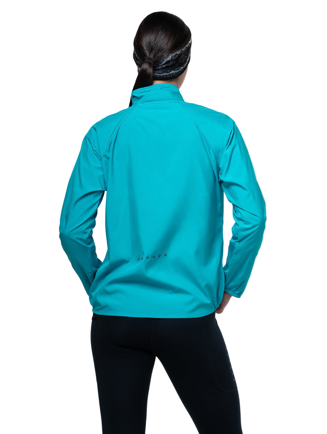 Ronhill Women's Core Jacket in Azure/Bright White - worn, back