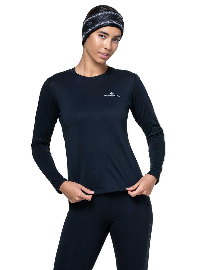 Ronhill Women's Core L/S Tee in Black/Bright White - hem detail