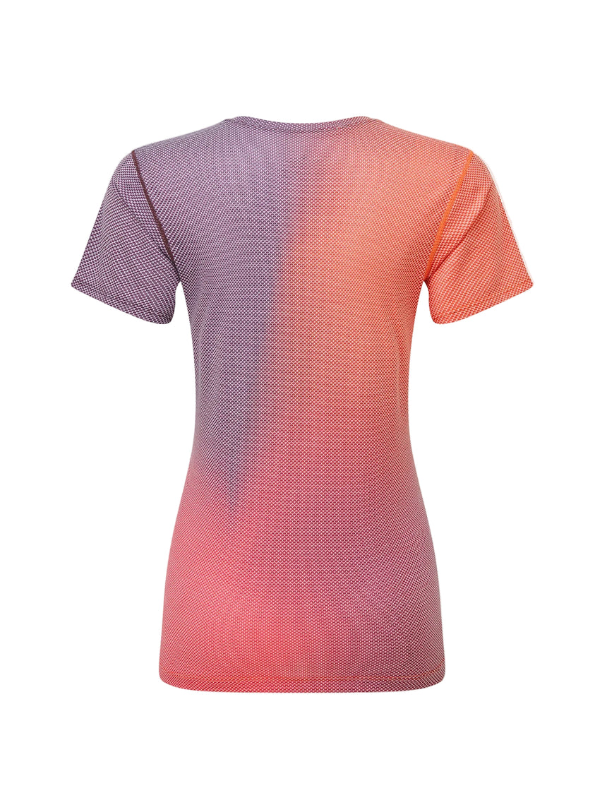 Ronhill Women's Tech Golden Hour S/S Tee Outdoor Action Damson/Sunset Merge - Back