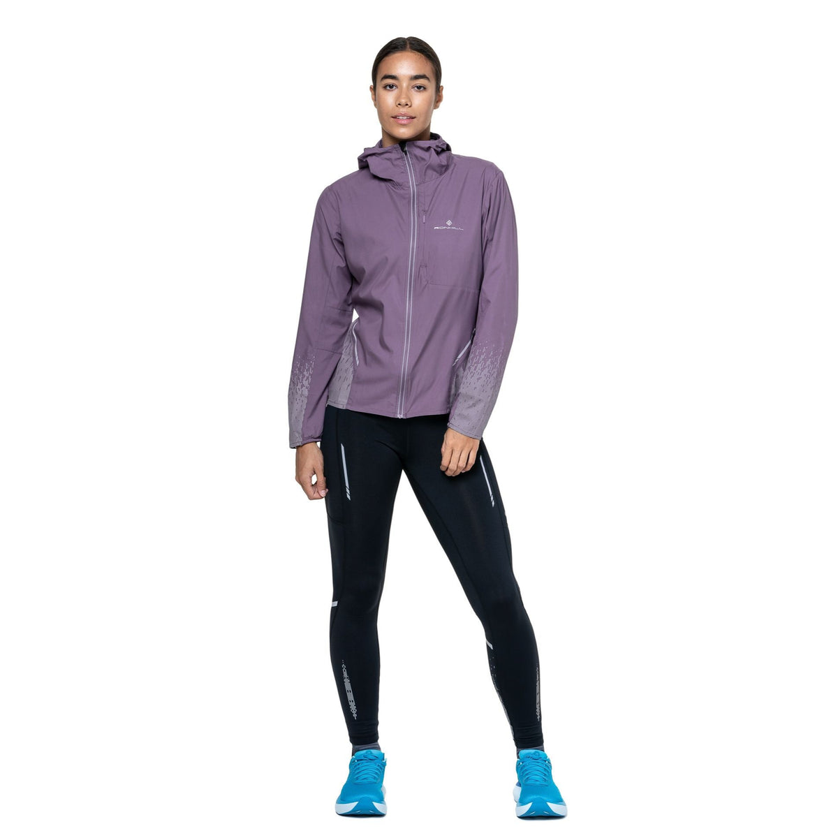 Ronhill Women's Tech Reflect Jacket in Dark Iris/Reflect - worn, front