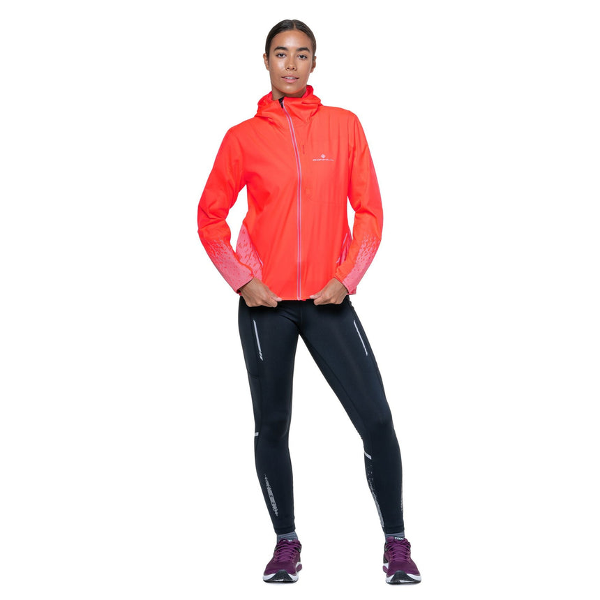 Ronhill Women's Tech Reflect Jacket in Hot Coral/Reflect - worn, front