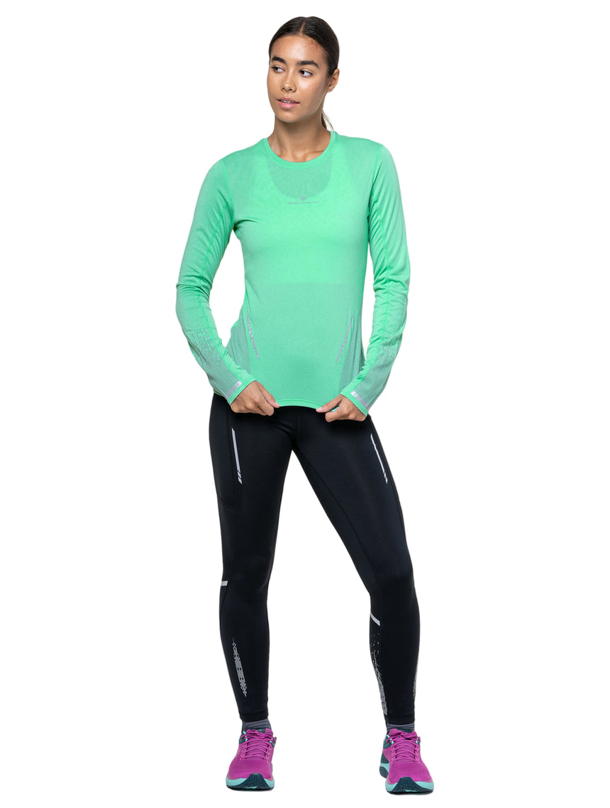 Ronhill Women's Tech Reflect L/S Tee in Florida Marl/Reflect - worn, front