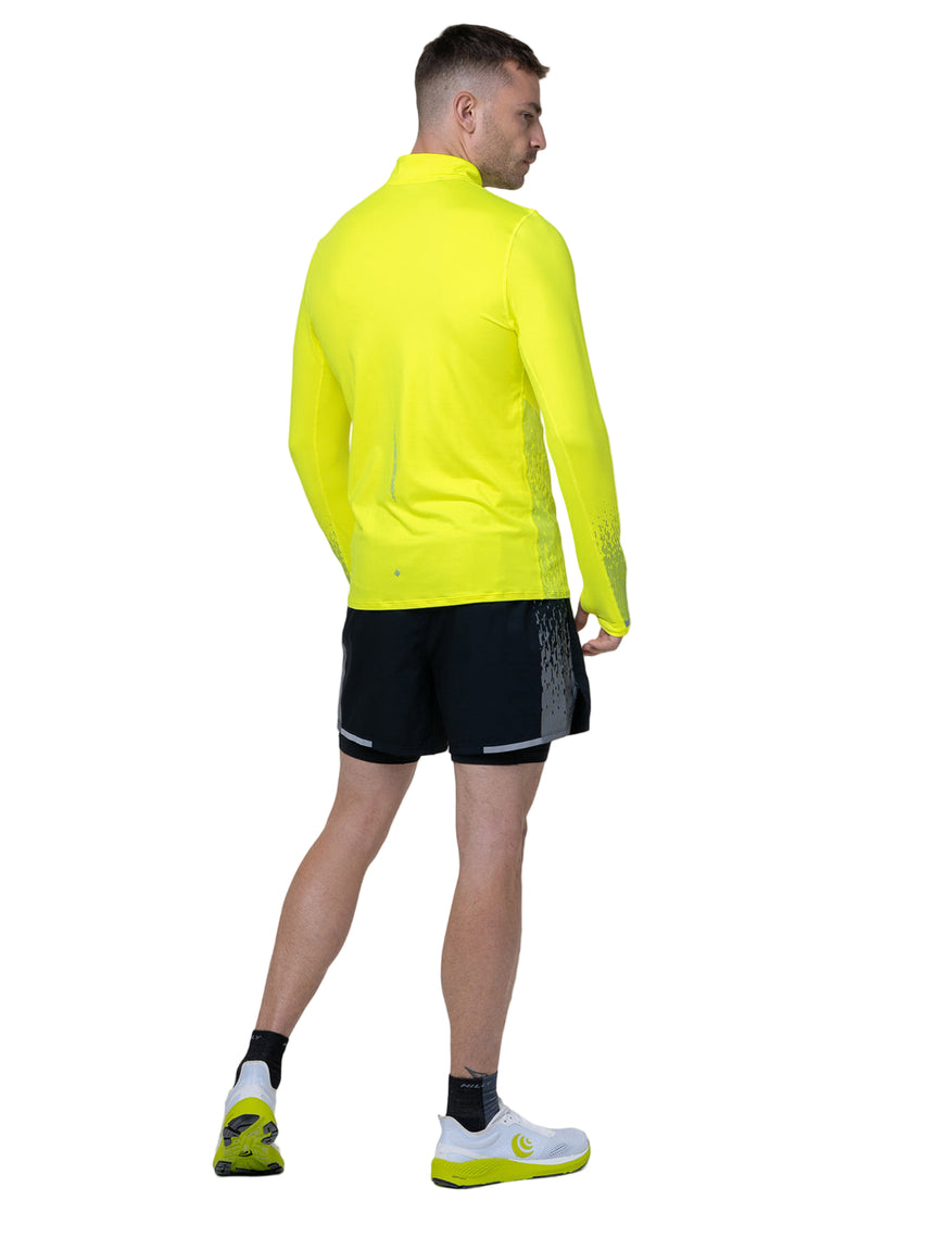 Ronhill Mens Tech Reflect 1/2 Zip Outdoor Action Fluo Yellow/Reflect- Back fit on Model