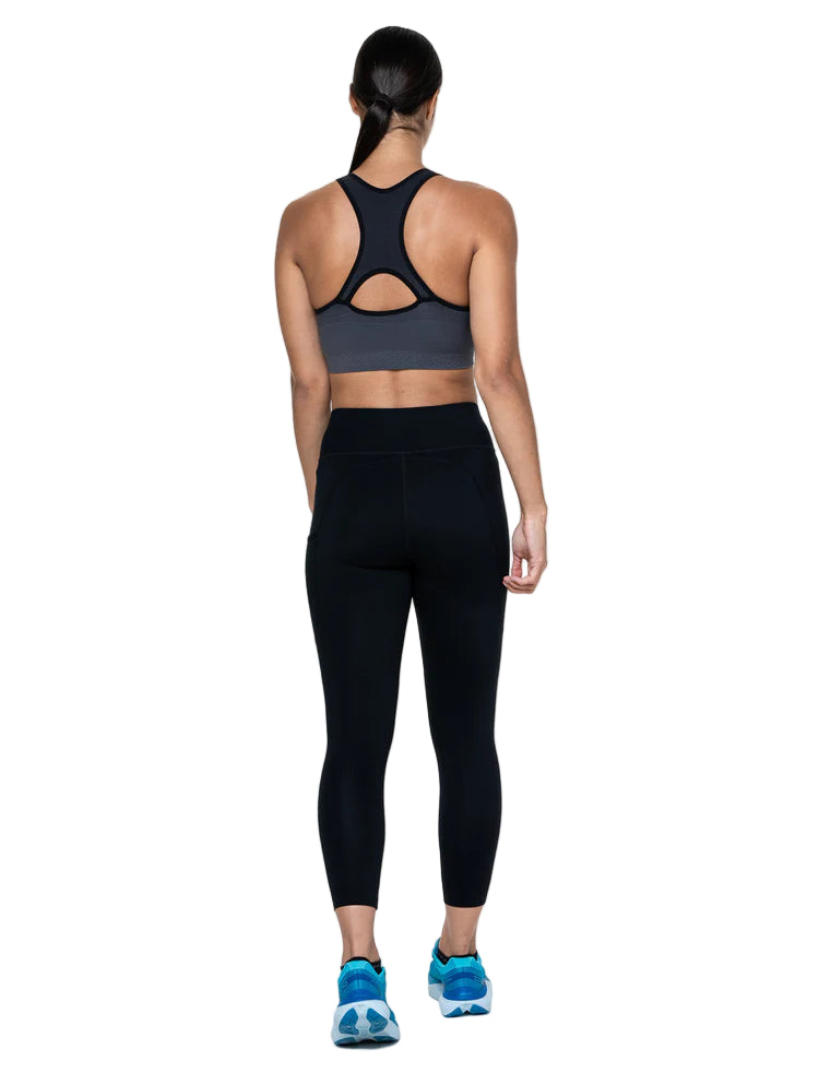 Ronhill Women's Core Crop Tight Outdoor Action Black/Bright White- Back fit on Model