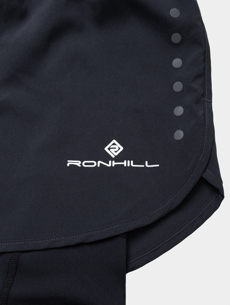 Ronhill Women's Core Twin Short Outdoor Action All Black- Brand Logo