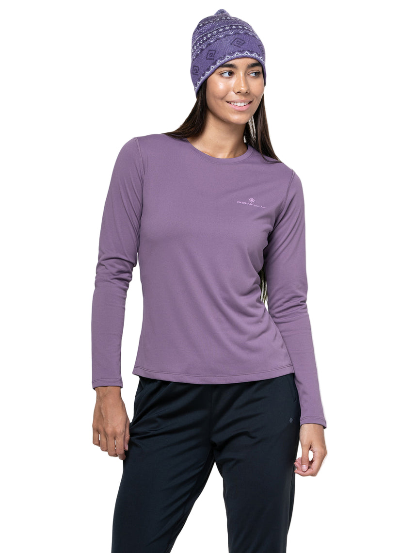 Ronhill Women's Core L/S Tee Outdoor Action Dark Iris/Iris- Front Fit Close-Up