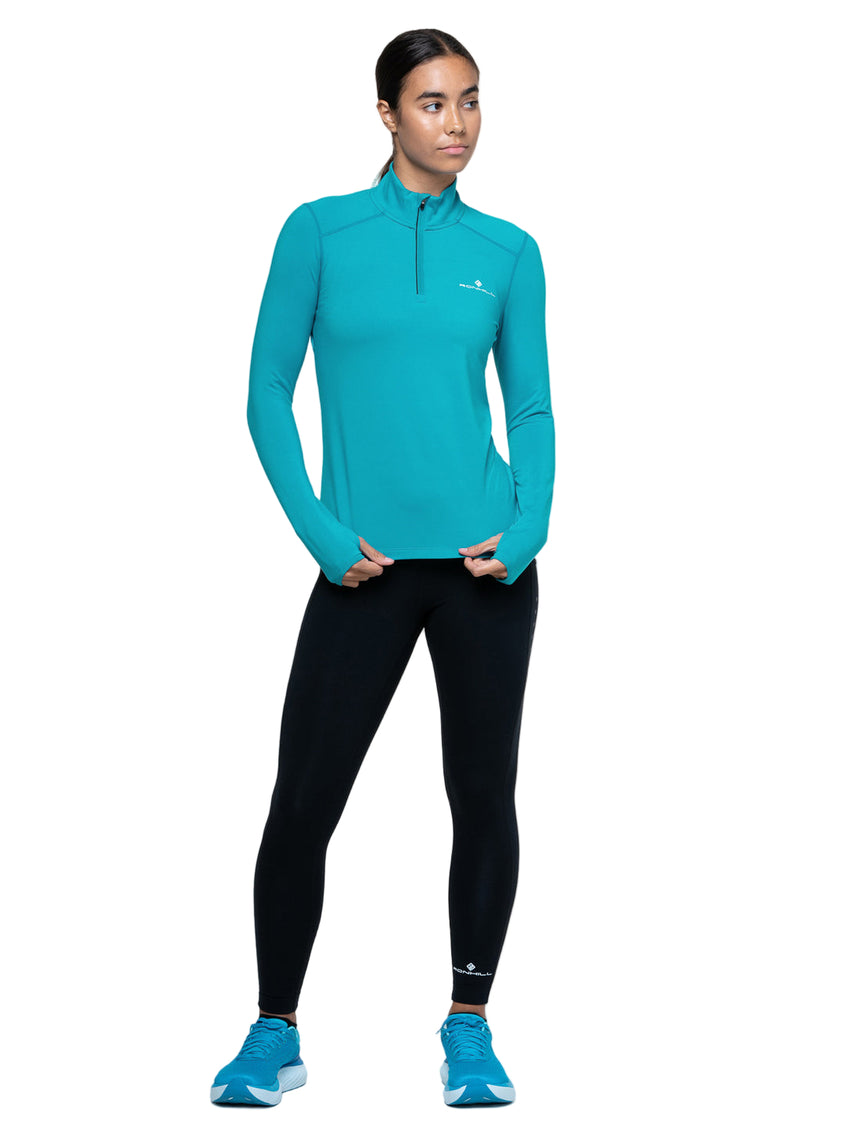 Ronhill Women's Core Thermal 1/2 Zip Outdoor Action Azure/Bright White - Full Front Fit