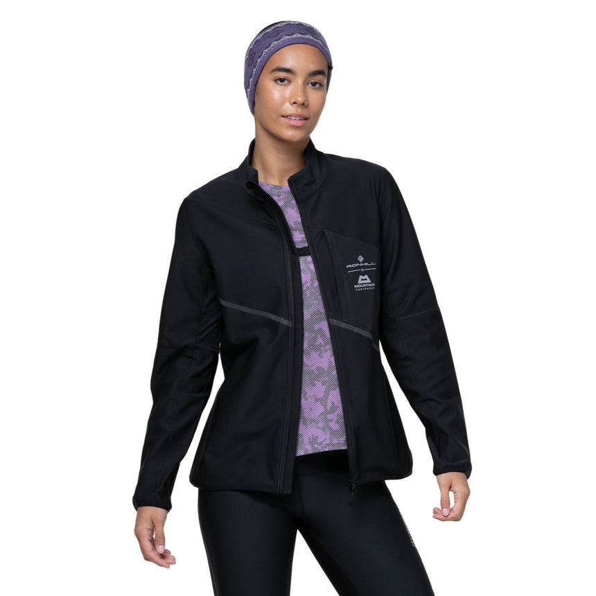 Ronhill Women's Tech GORE-TEX® Windstopper Jacket Outdoor Action All Black- Opened Zip