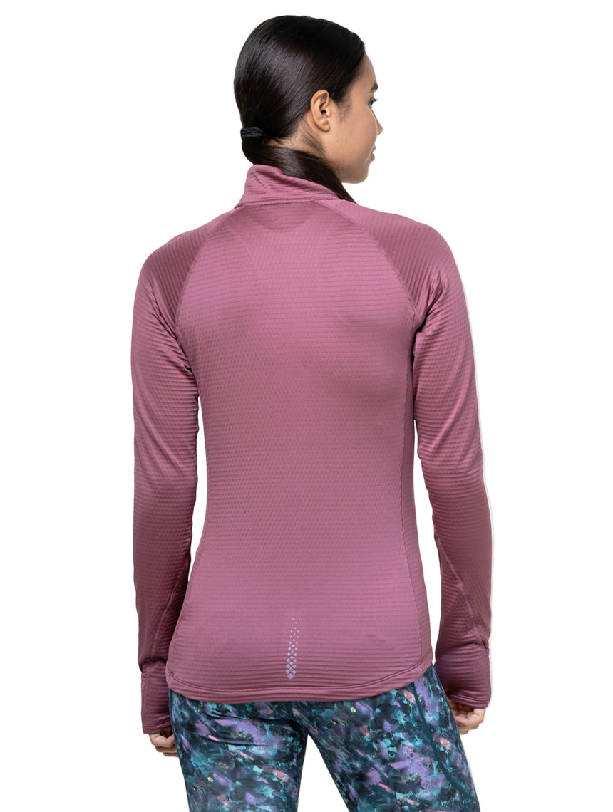 Ronhill Women's Tech Winter 1/2 Zip Outdoor Action Dusty Tulip/Dark Navy- Back Fit on Model