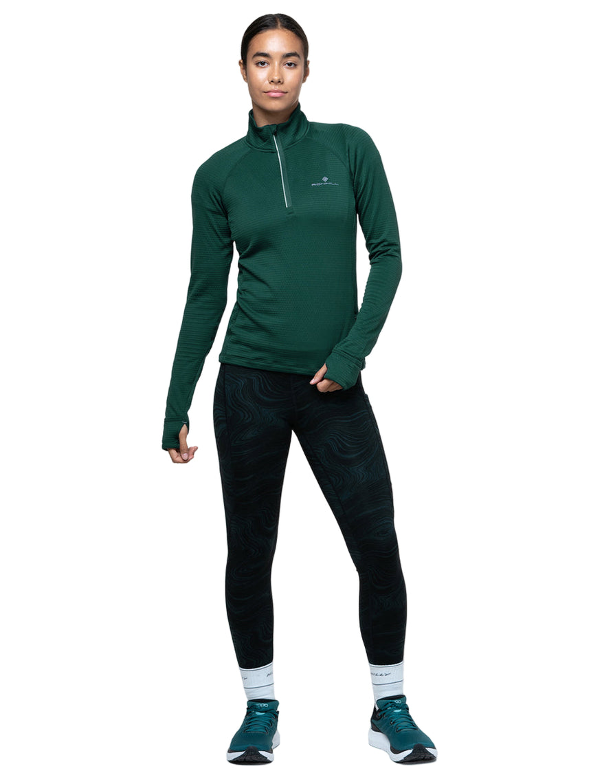 Ronhill Women's Tech Winter 1/2 Zip Outdoor Action Seaweed/Iris- Full Front fit on Model