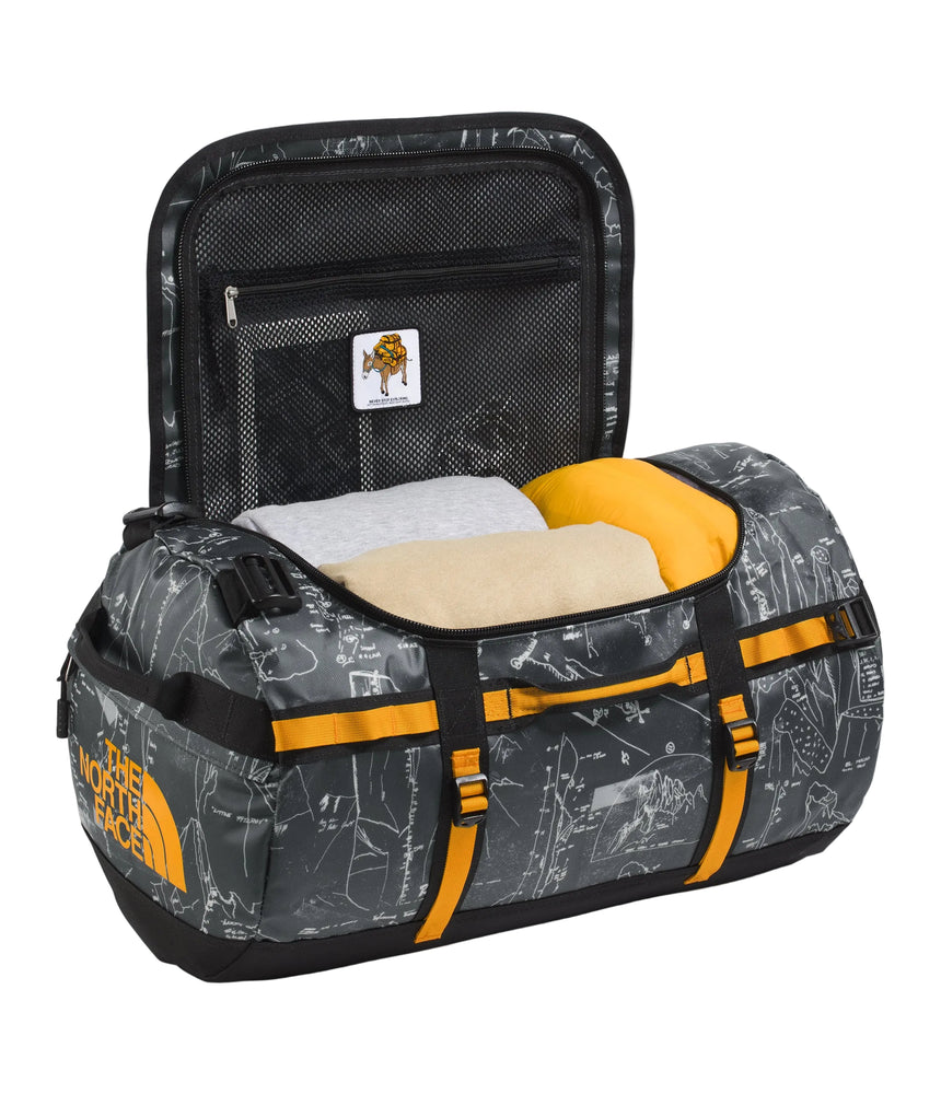 The North Face Base Camp Duffel Small Anthracite Grey - end-cap zippered compartment detail for wet clothes and gear separation