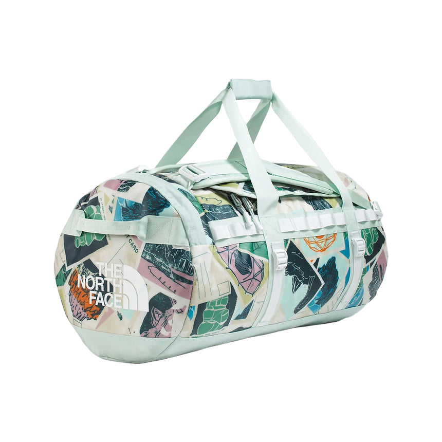 The North Face Camp Duffel Medium Opal Frost/Postcards Print-Opal/Frost-Pearl Stone Front Angle