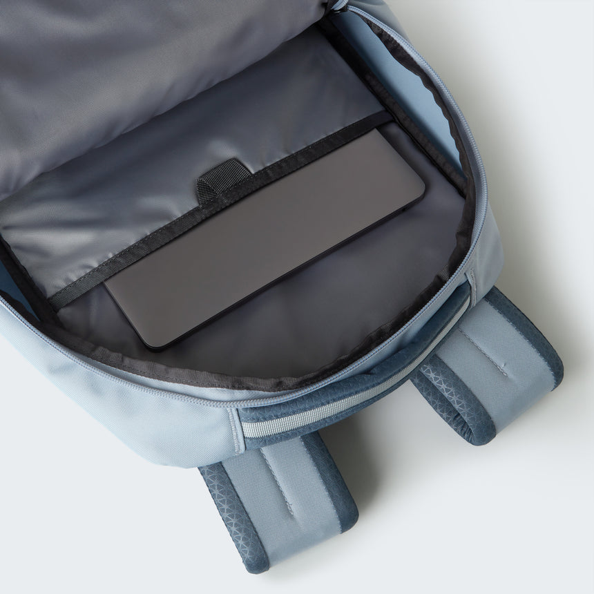 The North Face Vault Backpack Frost Grey/Gran - detail of daisy-chain webbing for additional gear attachment