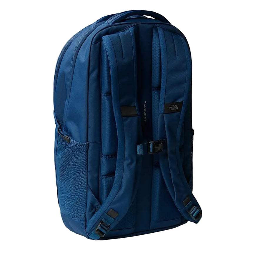 The North Face Vault Backpack Shady Blue/White - back panel view showing ACA-certified padded mesh and breathable lumbar support