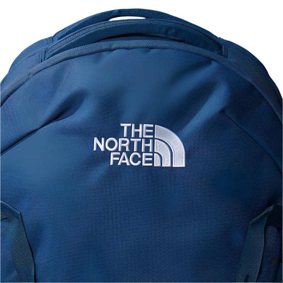 The North Face Vault Backpack Shady Blue/White - top view with dual handles and self-standing design for easy loading