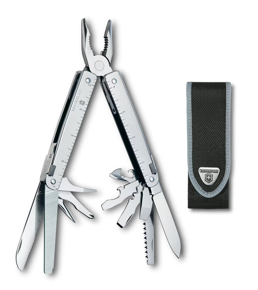 Victorinox Swiss Tool with a black nylon pouch