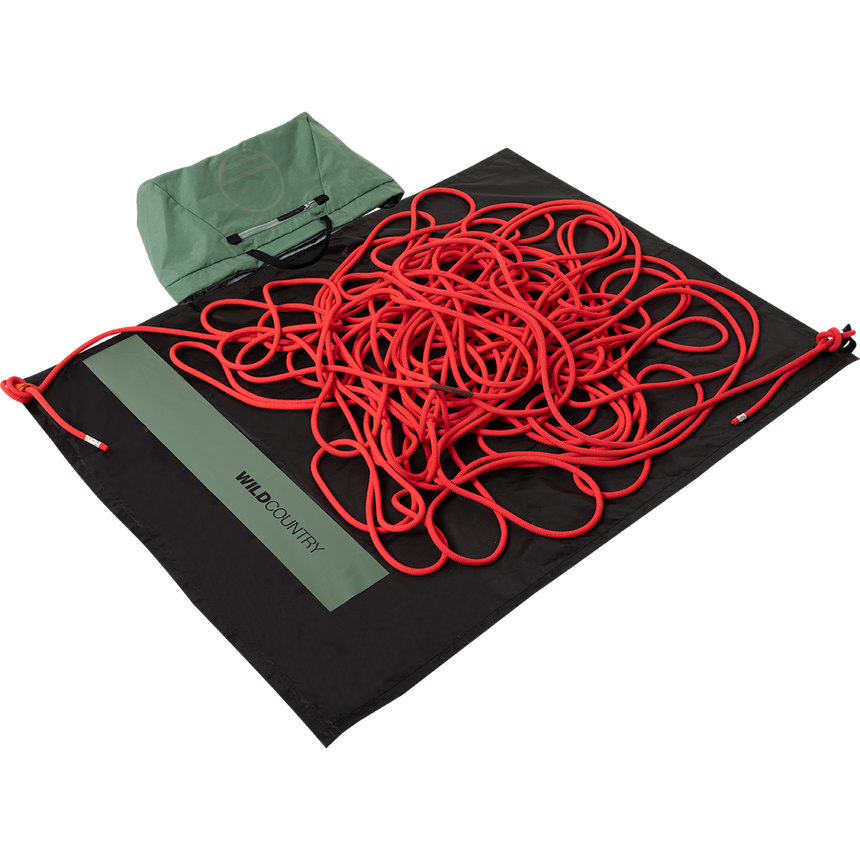 Wild Country Climbing Rope Bag Green Ivy - Open with Rope on top