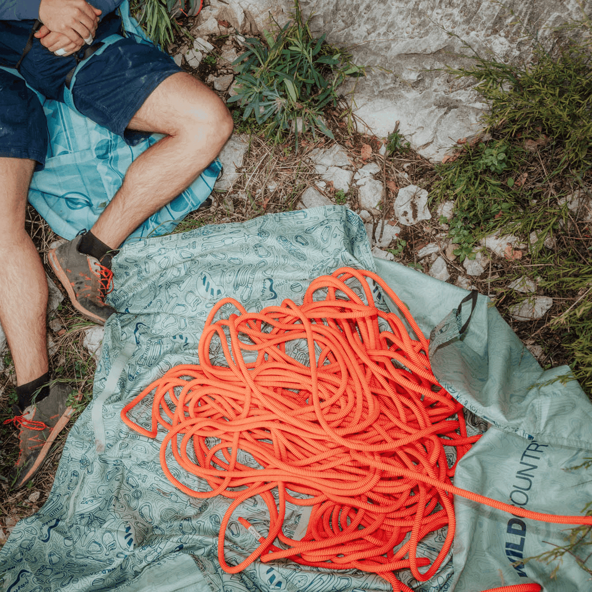 Wild Country Climbing Rope Tarp Rope Laying on Tarp on Grass