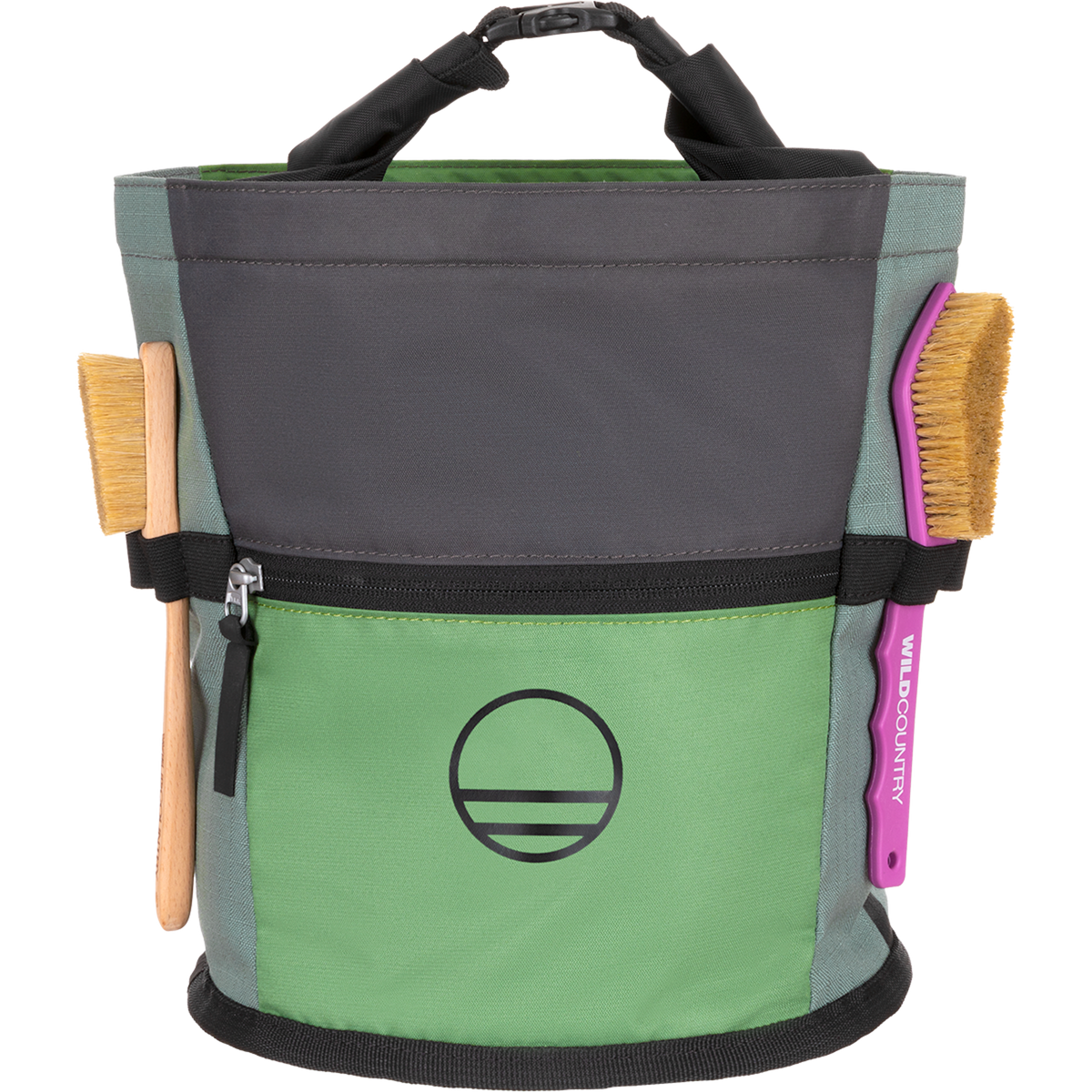 Wild Country Climbing Sequence Chalk Bucket Outdoor Action Green Ivy/Marsh/Onyx - Front with Brushes