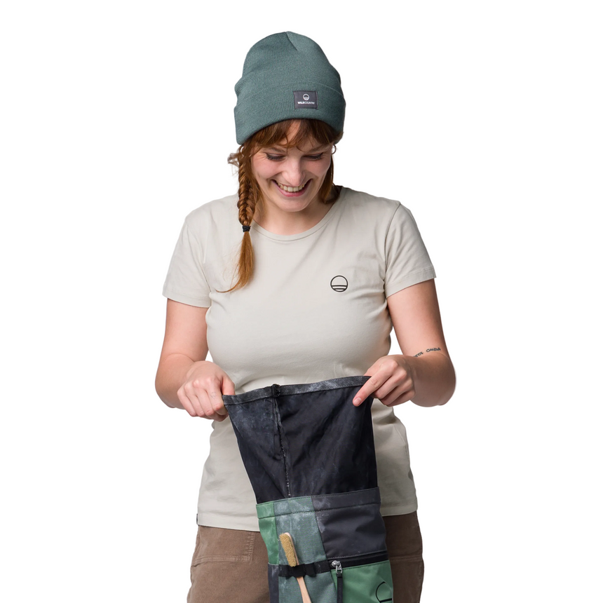 Wild Country Climbing Stamina Women's T-Shirt Moonstone - Front Model View Opening Backpack