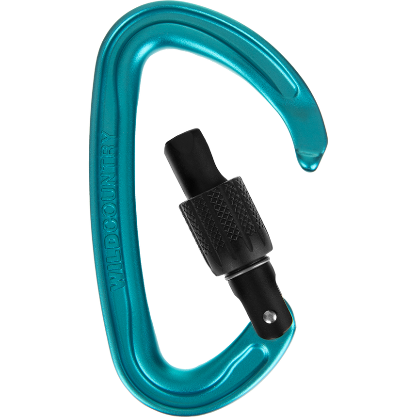 Wild Country Climbing Wildscrew Screwgate Carabiner Black/Turquoise - Open