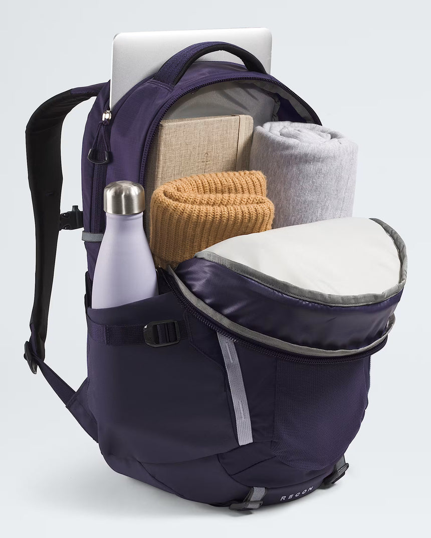 The North Face Women's Recon Backpack in Eternal Purple/Blue Flax - front pocket detail
