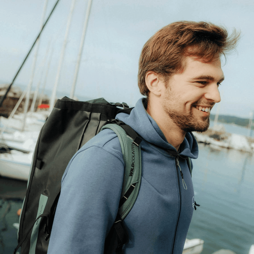 Wild Country Climbing Crag Hauler 40 Backpack Outdoor Action Black/Marsh - Product In Use