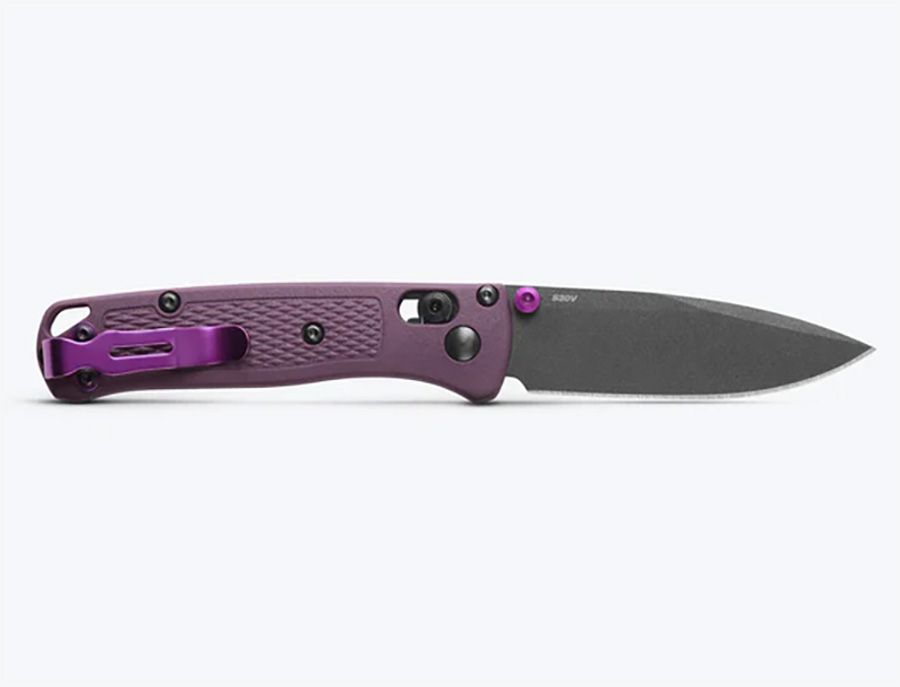 Benchmade Mini Bugout 533GY-09 dark purple Grivory knife open, clip side