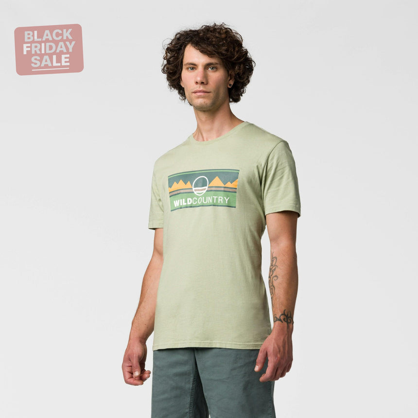 Wild Country Climbing Heritage T-Shirt Man Outdoor Action Jade - Front Angled Fit on Model