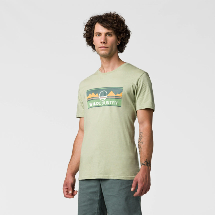 Wild Country Climbing Heritage T-Shirt Man Outdoor Action Jade - Front Angled Fit on Model