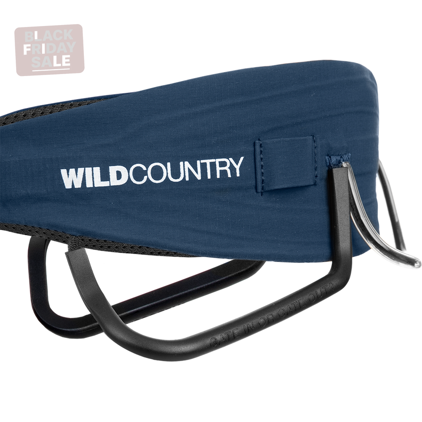 Wild Country Climbing Mosquito Pro Harness Outdoor Action Navy - Side Logo