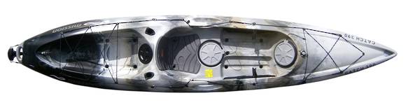 Mission CATCH 390 kayak, Sand Camo, three-quarter view