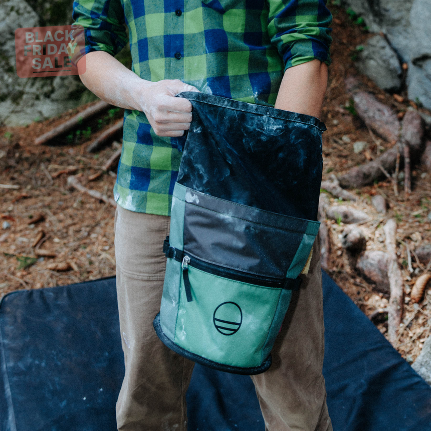 Wild Country Climbing Sequence Chalk Bucket Outdoor Action Green Ivy/Marsh/Onyx - Product In Use