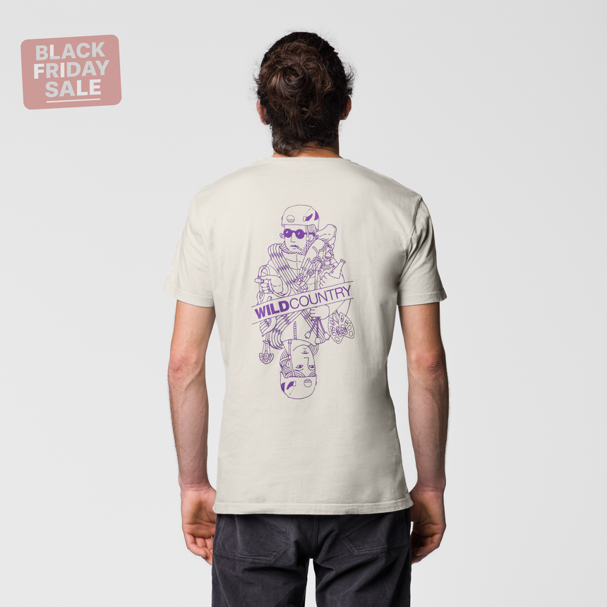 Wild Country Climbing Flow T-Shirt Man Outdoor Action Moonstone - Back Fit on Model