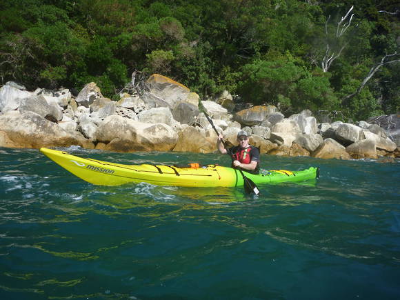 Mission ECO BEZHIG 540 kayak, Green Fade kayak viewed from the side on the water