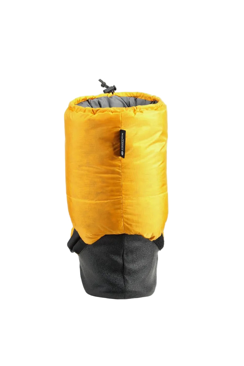 Yellow and black sleeping bag on a white background