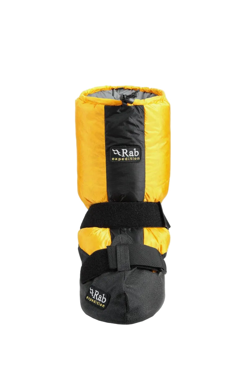 Yellow and black boot bag with Rab logo on a white background