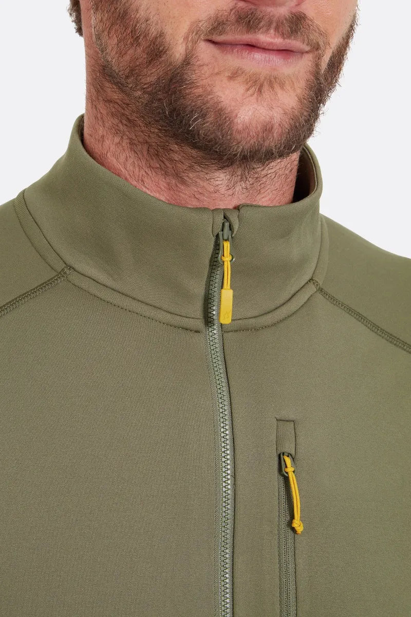 Close-up of a green jacket with a zipper on a white background