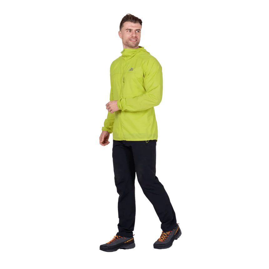 Mountain Equipment Aerofoil Hooded Men's Jacket in Vine Green - back view showing articulated pre-shaped sleeves