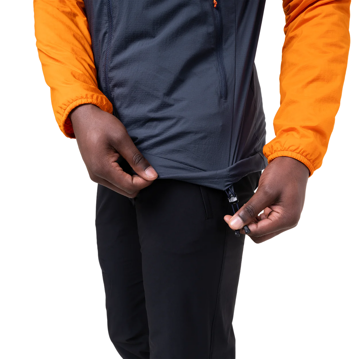 Mountain Equipment Aerotherm Men's Jacket Outdoor Action BlueNights/Ember- Hem Drawcord