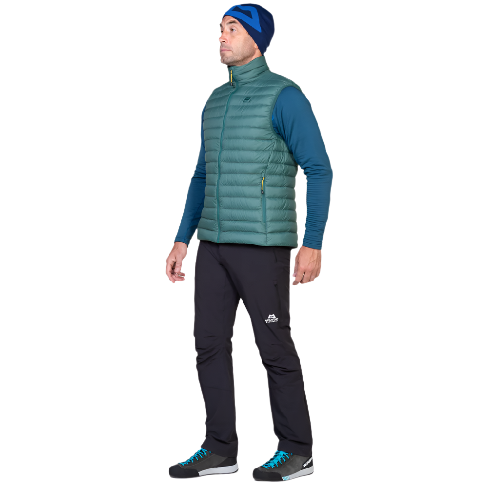 Two-way YKK moulded centre front zip detail on Mountain Equipment Earthrise Men's Vest in Fern